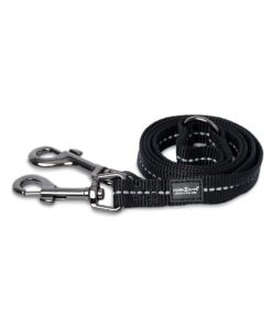 Reflective Supersoft Webbing Double Coupler Leash Black Extra Large