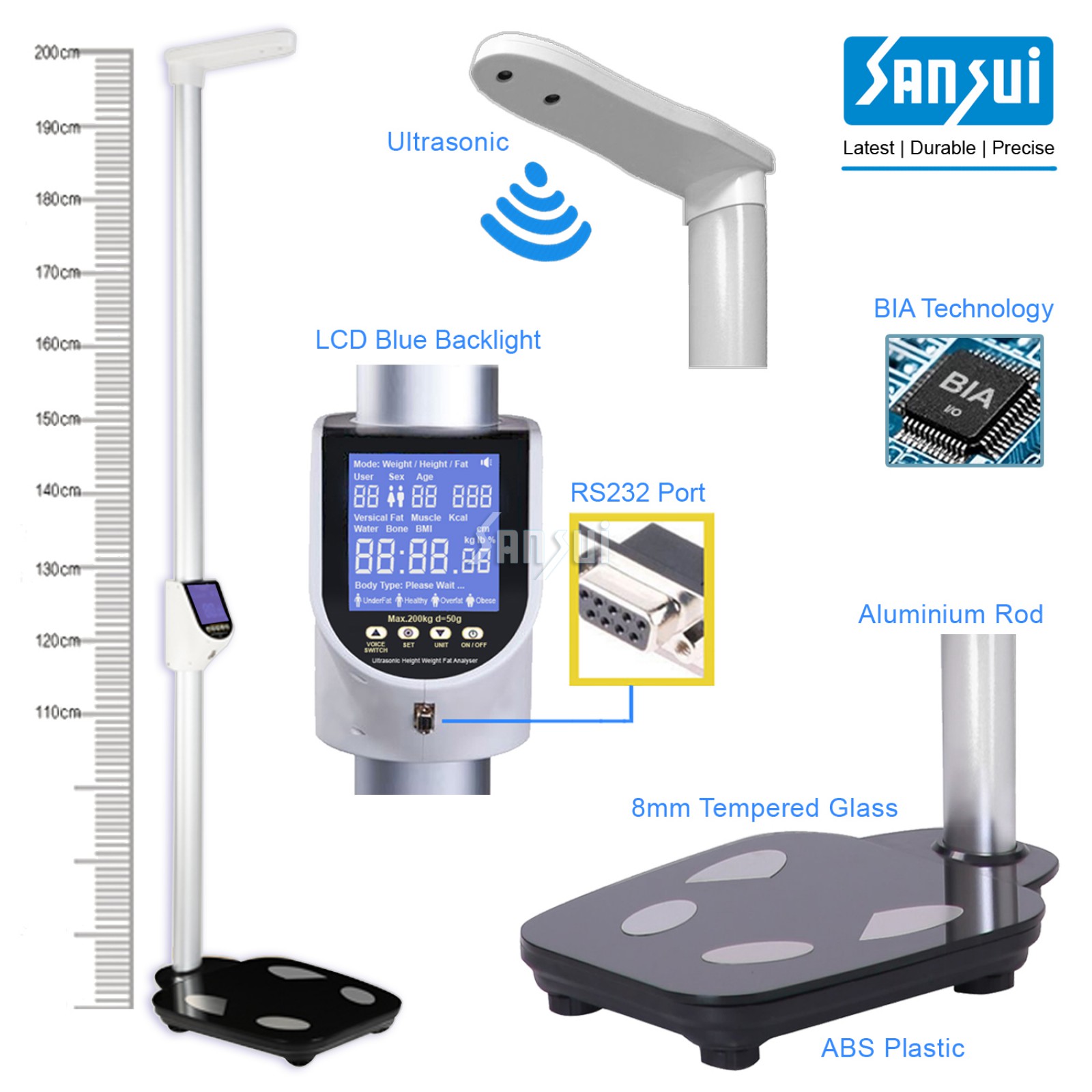 Adult Digital scale with
height Ultrasonic body fat
analyser BMI scale With a
PRINTER