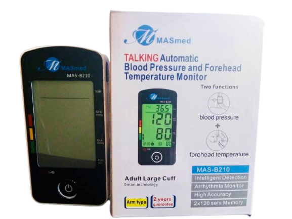 BP monitor and infrared
thermometer 2 in one machine with
English talking function