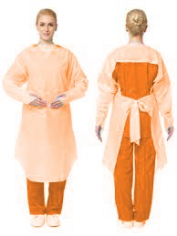 Disposable plastic apron with sleeves orange