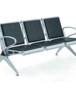 Airport Bench - Indoor Waiting Room Seat - Stainless Steel - Upholstered - Three Seater - Flat Pack - 185 x 67 x 82 cm - PF03A-black