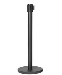Retractable Queue Barrier Pole - Black Belt - Mild Steel - 350 x 930mm - HOSQ006BLK