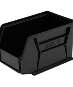Stack & Hang Parts Storage Bin - Small Plastic Container - Size 4 - 21 x 14 x 13 cm - Black - BIN-4-BLACK