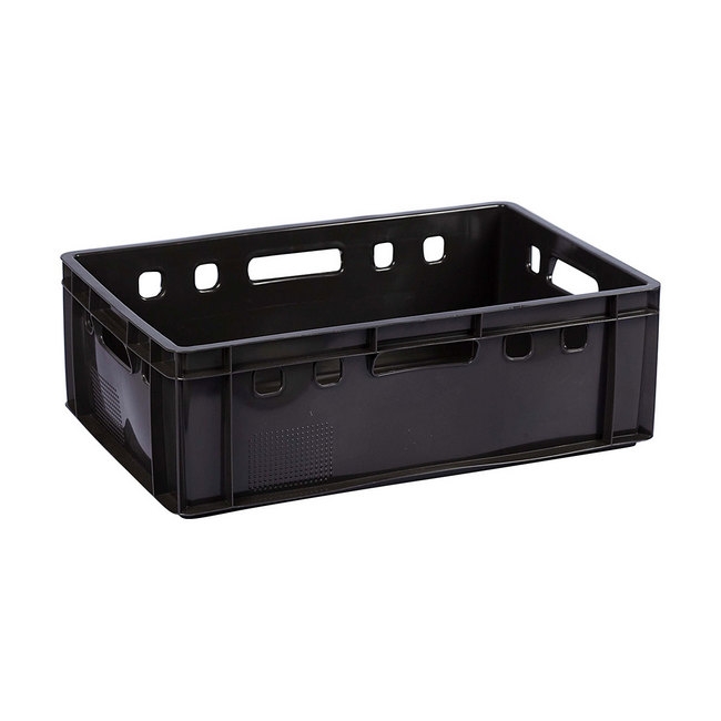 Plastic Crate - Stackable - Heavy Duty - Black - 60 x 39 x 19.7 cm