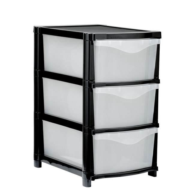 Plastic Three Drawer Unit - 3 Drawers - Black Frame & Clear Drawers