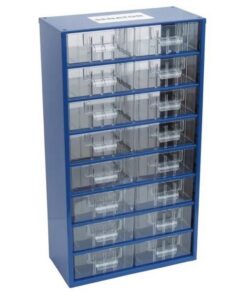 Senator Parts Organiser - Steel Case & Plastic Drawers - 16 Drawers - Transparent - 30.6 x 15.5 x 55.1 cm