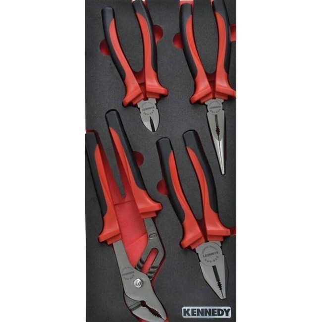 KennedyPro Comfort Grip Pliers Tool Set - 4 Pieces - with 1/3 Width Foam Tool Control Inlay for Tool Chests