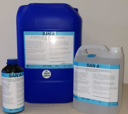 San A- Broad spectrum ready to use alcohol base spray on or wipe on disinfectant. (5L)